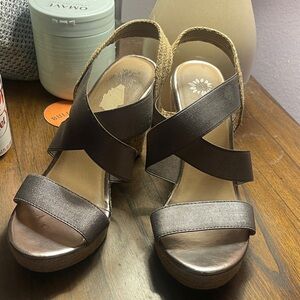 Yellow Box Metallic Brown Crisscross Wedge Sandals sz 8.5